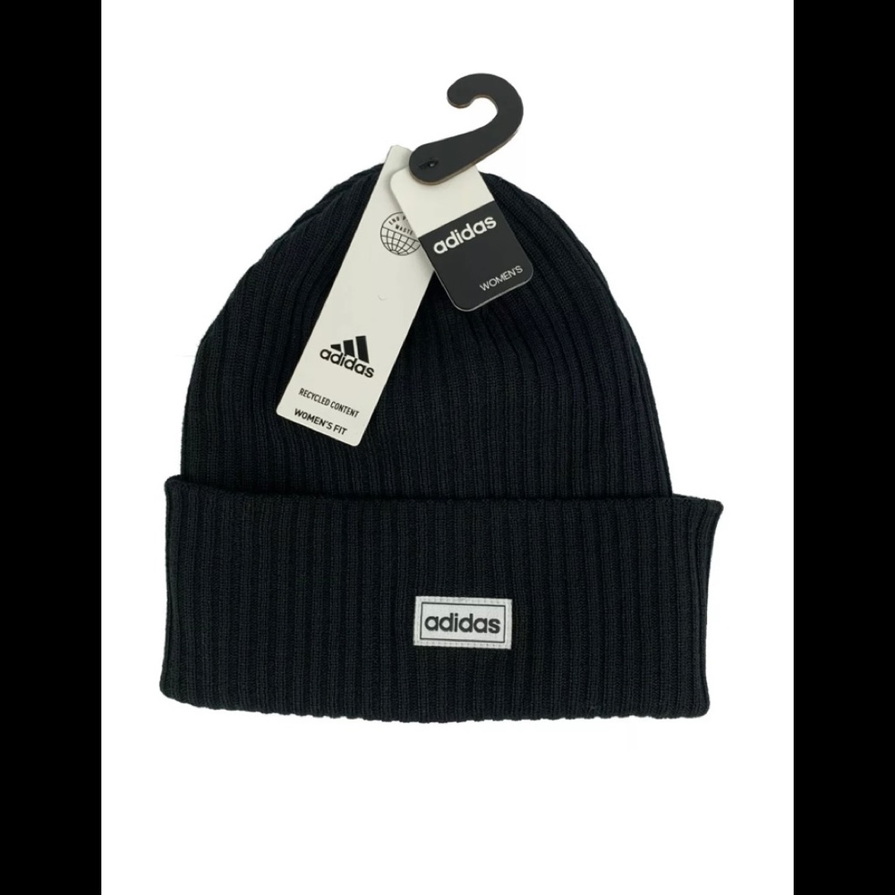 adidas Women's 4 Inch Cuff Fold Beanie Black Skull Cap Winter Hat One Size